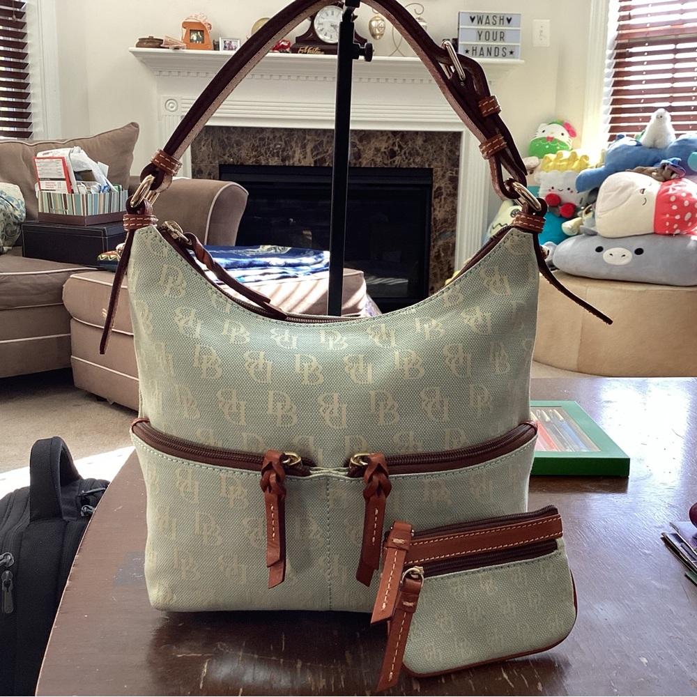 Dooney & Bourke Signature Double Pocket Hobo Bag w/Matching Coin Purse